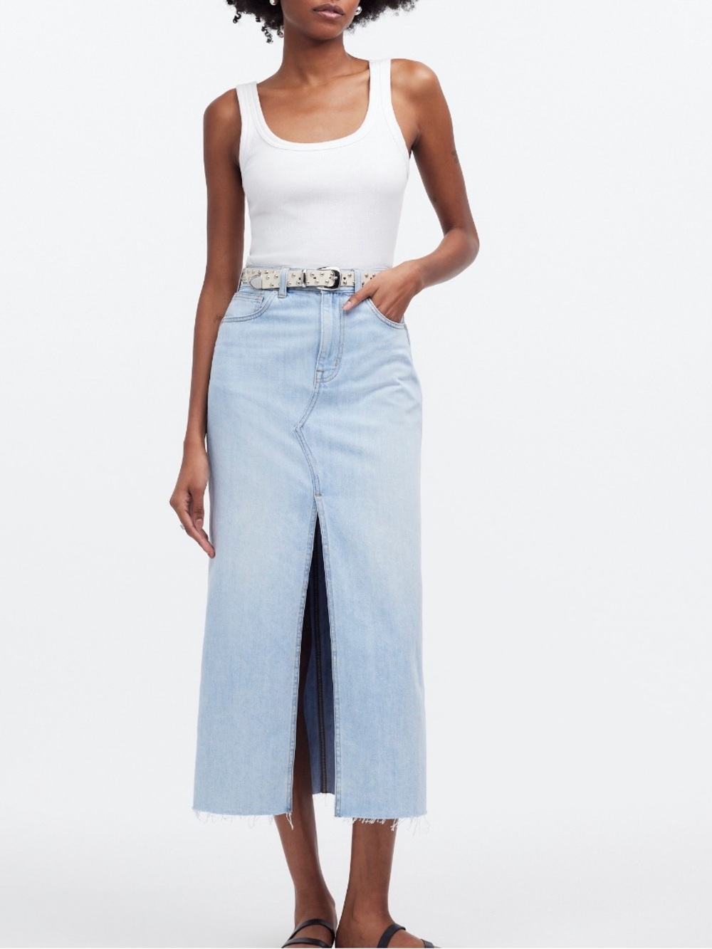 NWOT Madewell Rilee Denim Midi Skirt